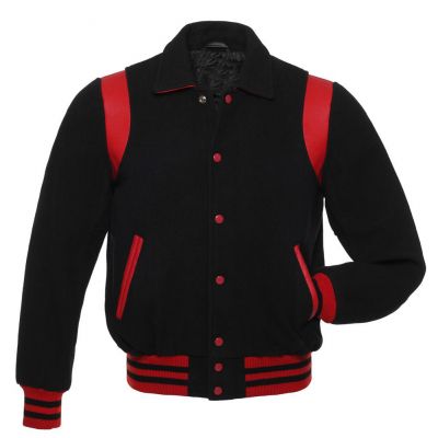 Single strips Varsity Jacket Black Red